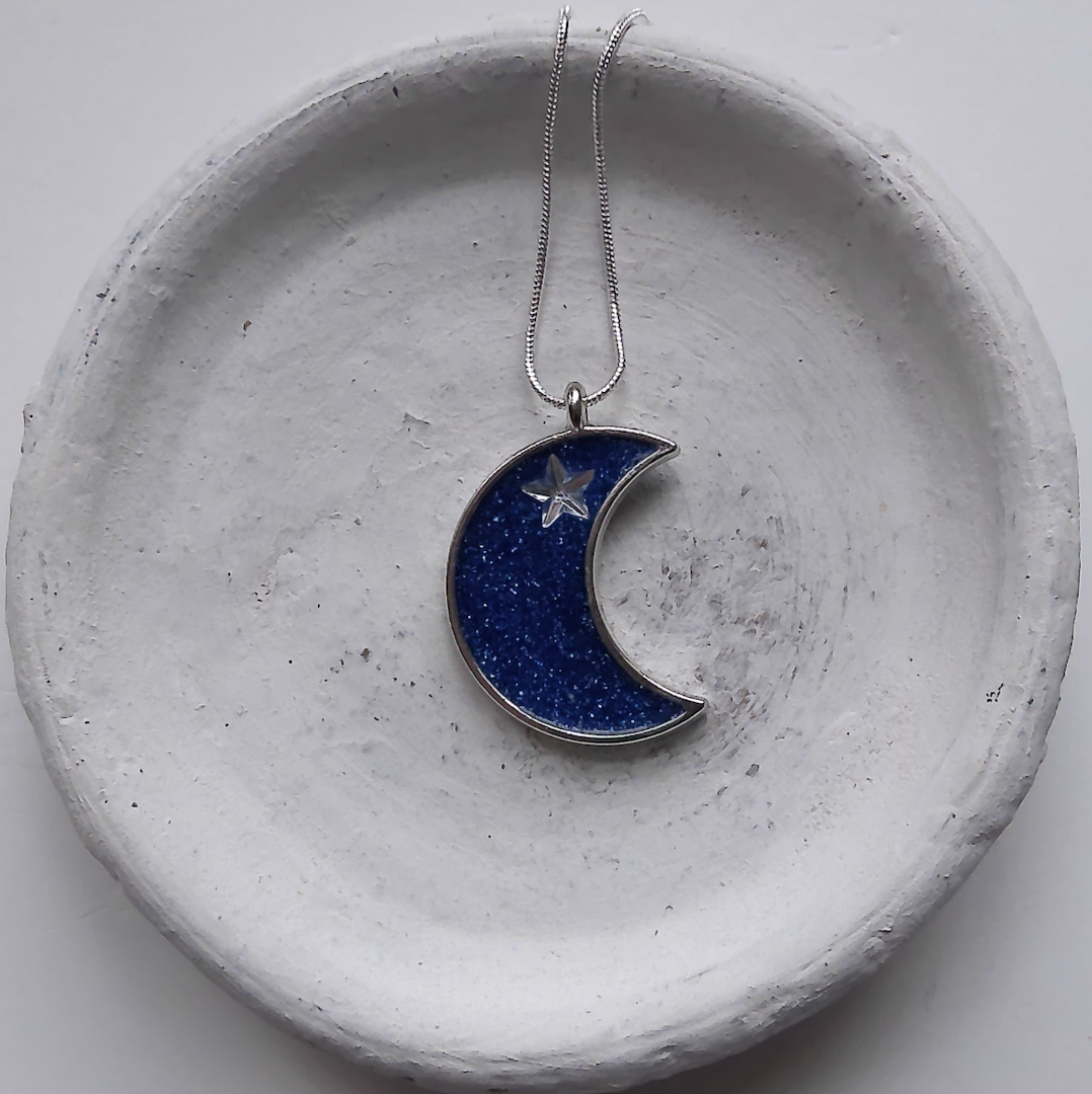 Blue Moon and Star Glitter Necklace