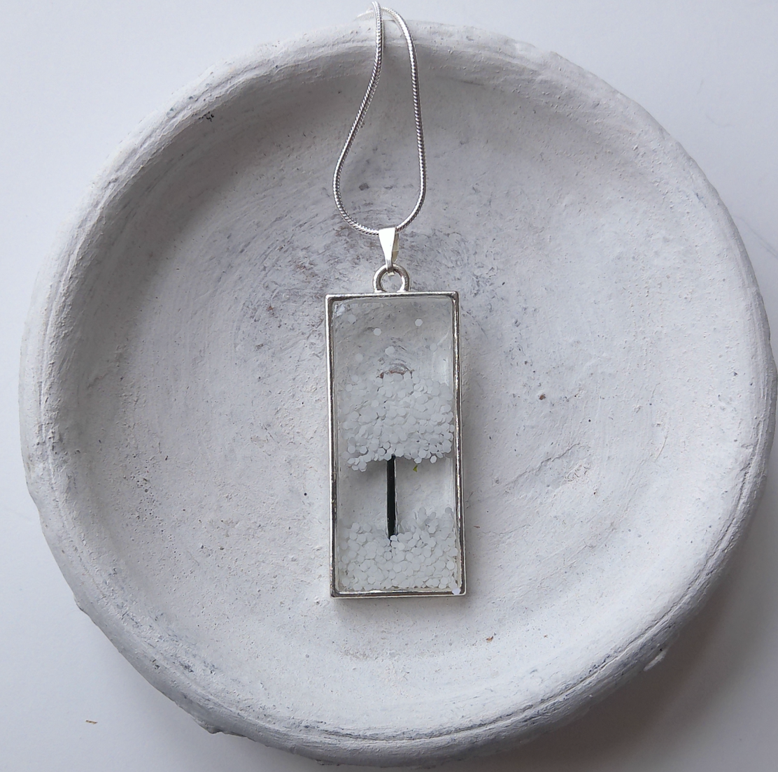 Winter Snow Tree Resin Necklace