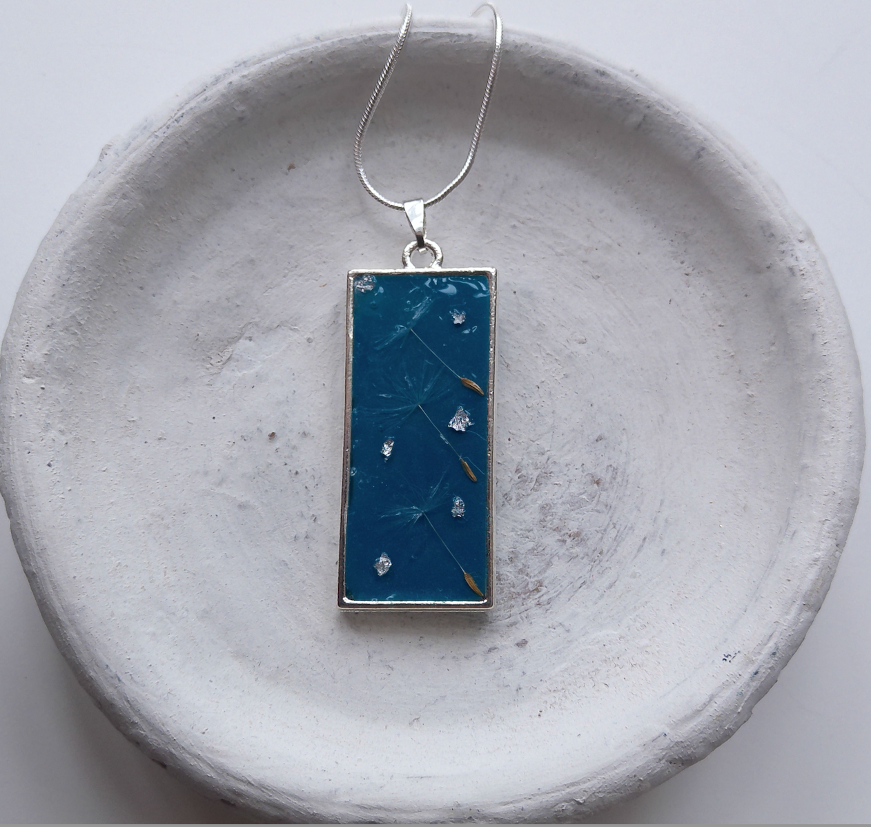 Dandelion Seed Resin Silver Foil Necklace