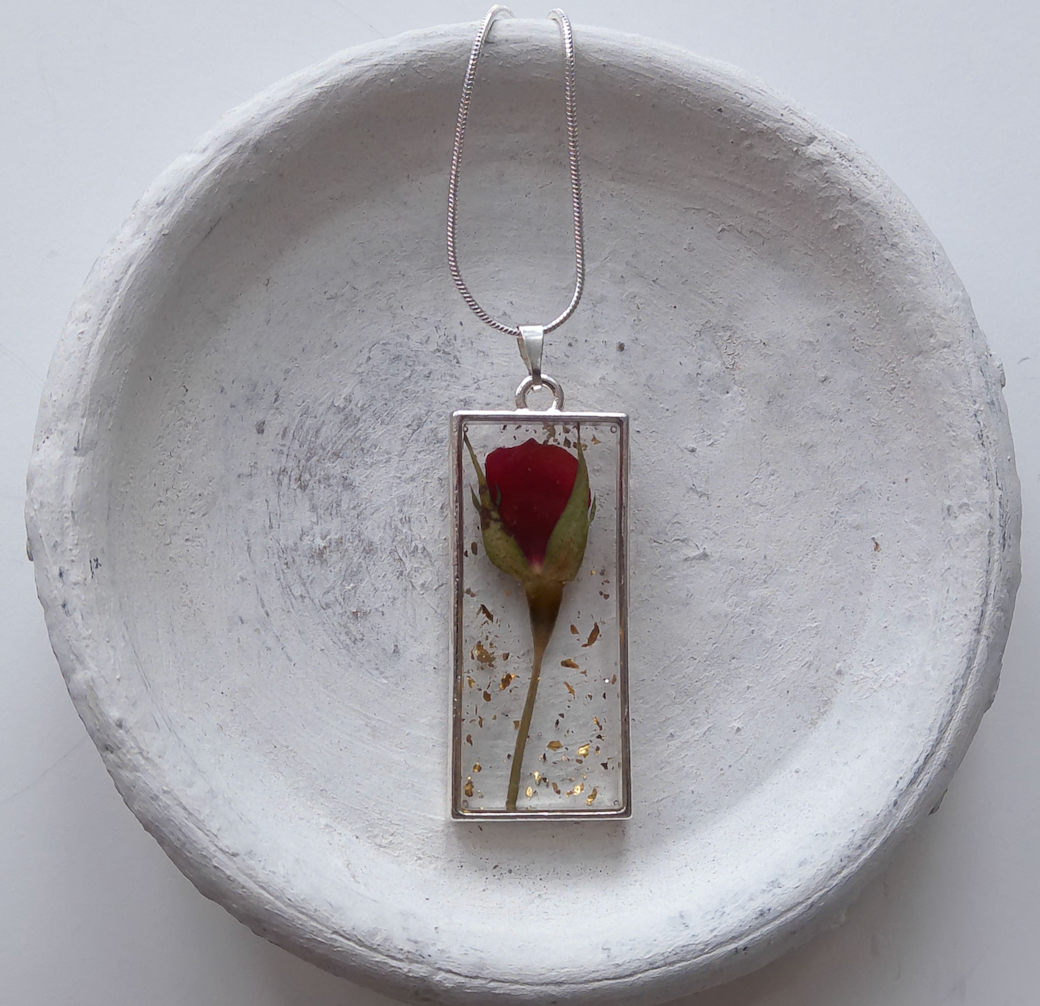 Dried Single Red Rose Gold Foil Necklace