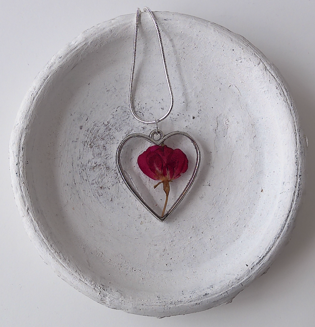 Single Red Rose Heart Pendant
