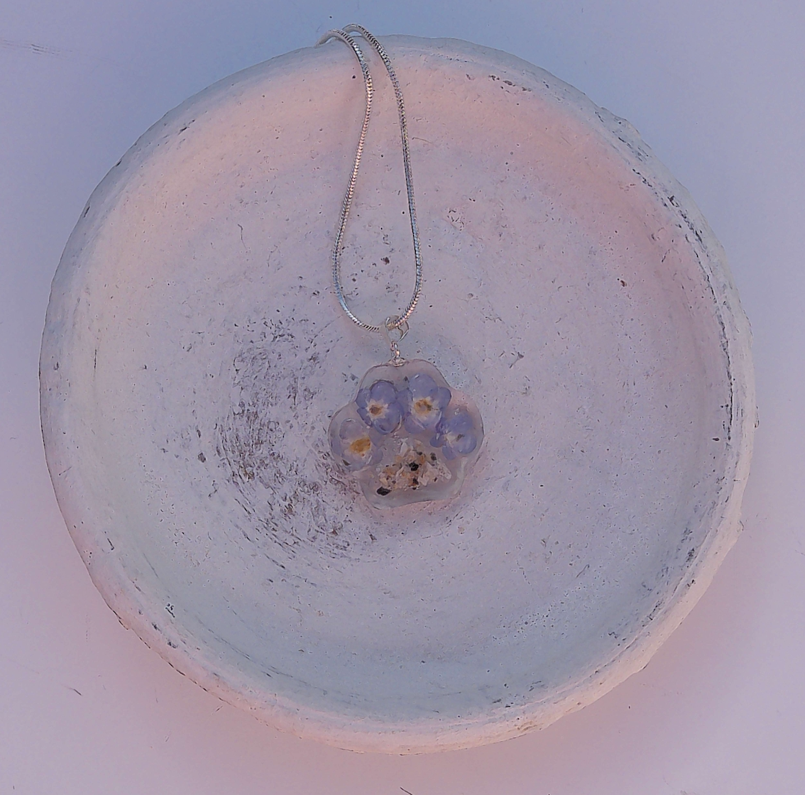 Dog Paw Forget Me Not Ash Pendant