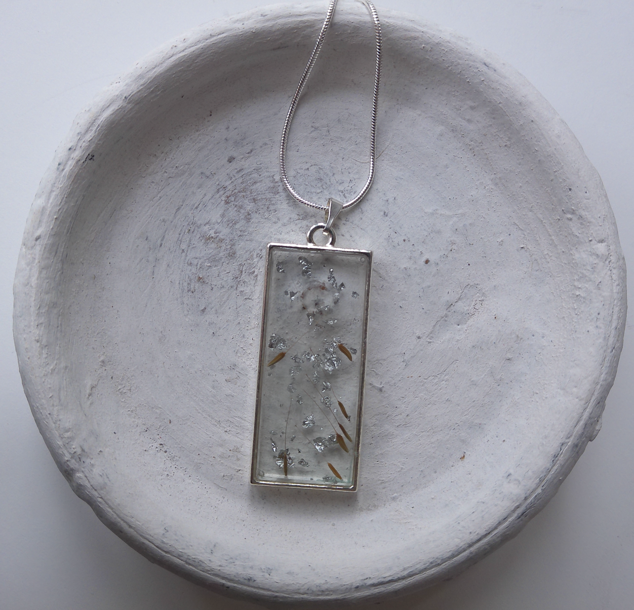Dandelion Seeds Silver Foil Resin Necklace