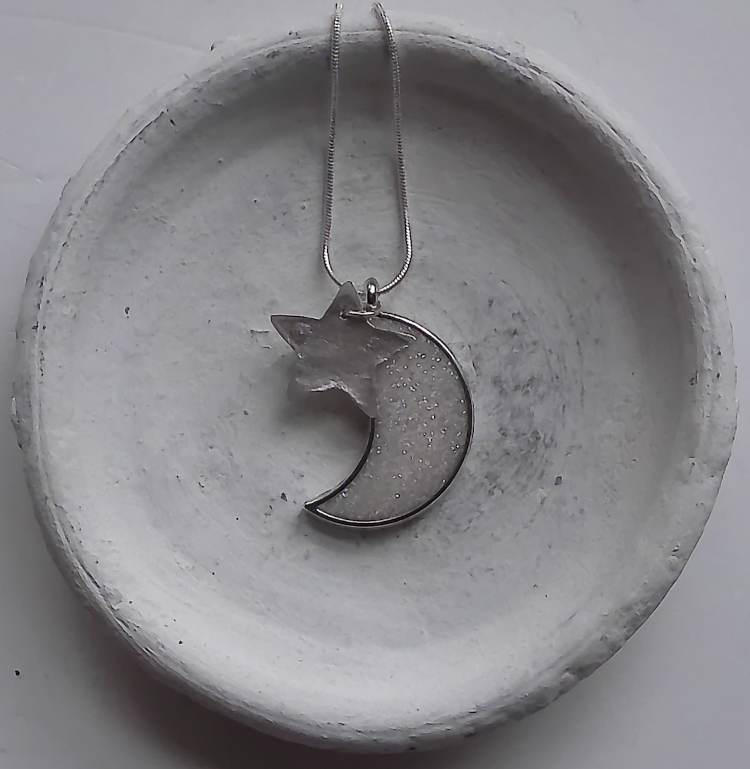 Resin Glittered Moon and Solid Silver Star Necklace