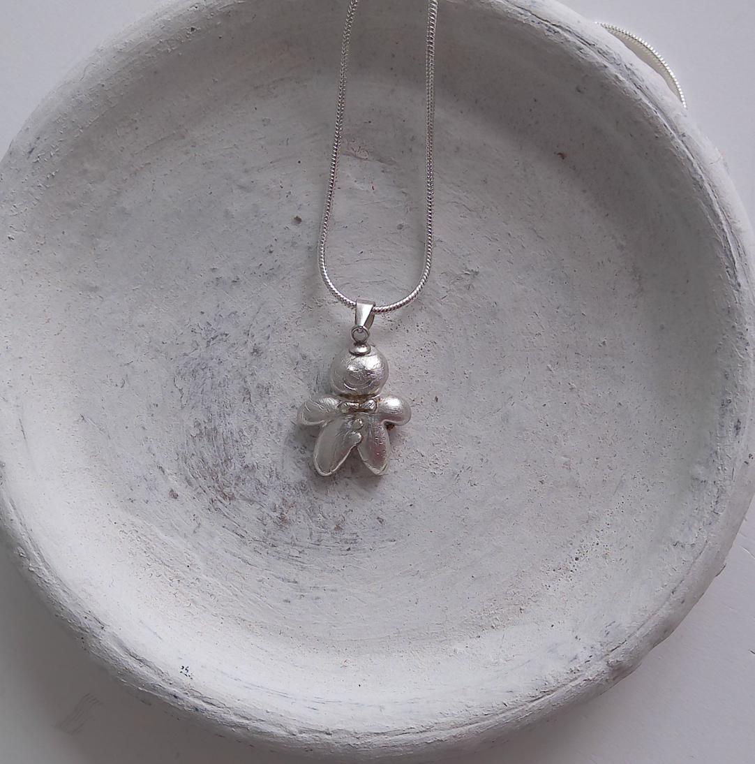 Hallmarked Solid Silver Gingerbread Man Necklace